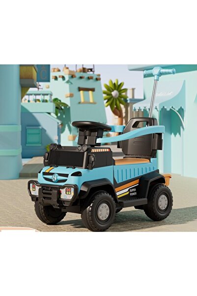 Flippy Mașinuță electrică, 4 roți, telecomandă, mâner detașabil, lumini LED, muzică, albastră