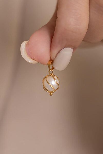 AMES GOLD KUYUMCULUK 14 Ayar Altın Kafesli Tasarım İnci Kolye Ucu