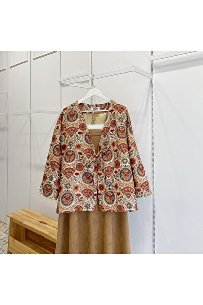 Faya Boutique Sonbahar Çiçek Desenli Anvelop Bağlamalı Ceket