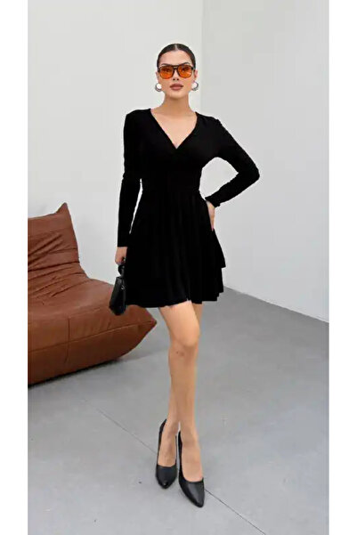 cemo KRUVAZE YAKA CIFT KAT ELBISE