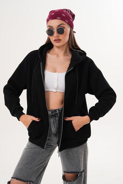 ŞİMAL Women's Hooded Zipper Closure Three Thread Sweat 255003 -