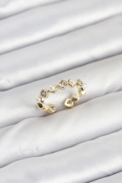 Belle Fusion خاتم نسائي من الزركون واللؤلؤ باللون الذهبي النحاسي من BFS