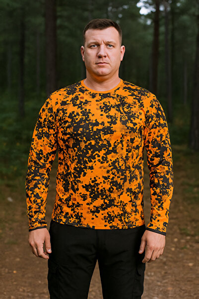 WİDİ Мисливство Мисливство на кабанів Помаранчевий та камуфляжний візерунок Велосипедний комір Світшот