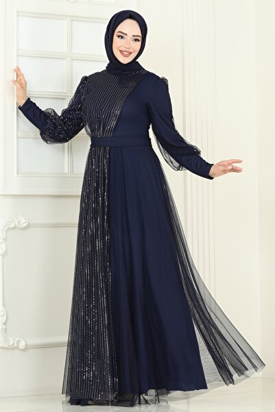 ModaMerve Simli Tül Tesettür Abiye 2457ELC1143-MS Laci