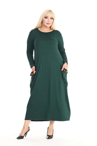 tarzımsüper Large Size Lycra Cotton 4 Season Comfort Model Comfortable Flexible Combed Cotton Long Sleeve Dress with Bag Pocket