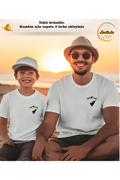 ASELİNDA Tricou combinat pentru tată și fiu cu imprimeu de munte (adăugați 2 ...