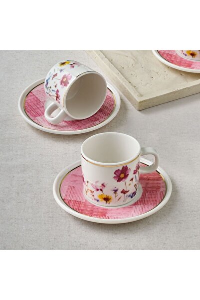 Güral Porselen Mental 4 Piece 2 Person Coffee Cup Set Pink 67092