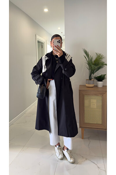 BİRCANÇİL Anastas Black Long Premium Trench Coat with Scarf