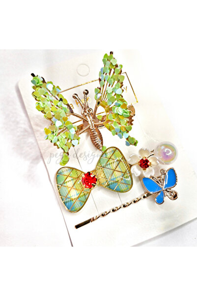 pegu baby collection SET DE 3 ACE DE PAR BUTTERFLY CU PIATRĂ VERDE, ACE DE PA...