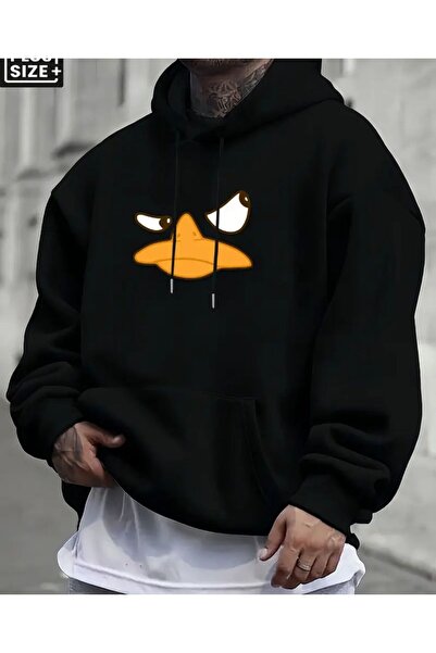 herkesemoda سترة بغطاء للرأس مع تفاصيل مطبوعة وبطانة من الصوف من الداخل