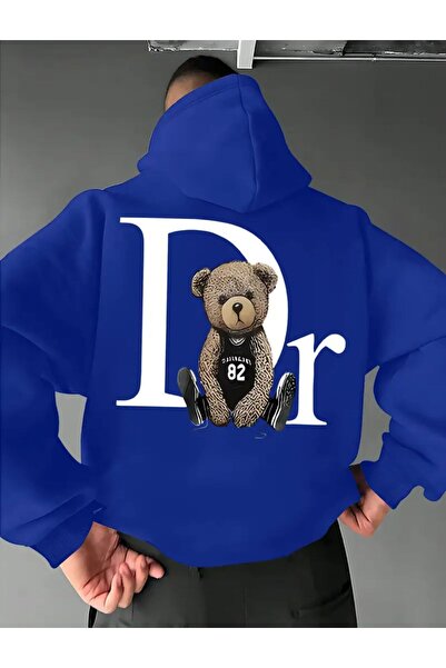 herkesemoda Hanorac cu glugă cu imprimeu de urs pe spate, cu interior din fleece