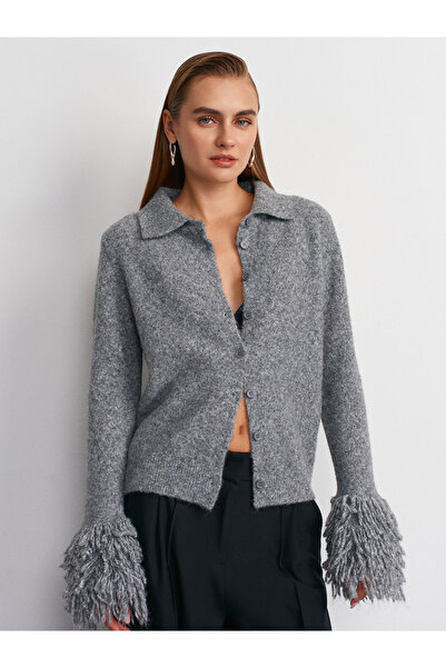 Dilvin 60992 Tassel Knitwear Cardigan-Smoked M.