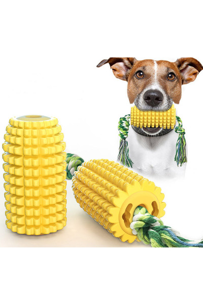 No branded Porumb cu frânghie, jucărie 3 în 1 pentru curățarea dentară, suport pentru mâncare și pastă de dinți, 11x5x7 cm