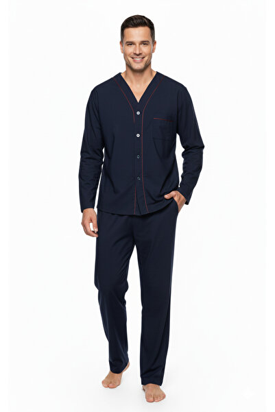 Oppland Erkek Pijama Takımı %100 İpek Kumaş Klasik Model Cepli Rahat Tam Kalıp