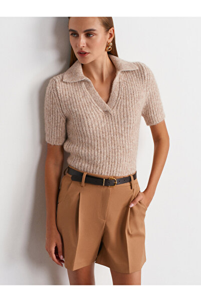Dilvin 72186 Kemerli Pensli Şort-Camel