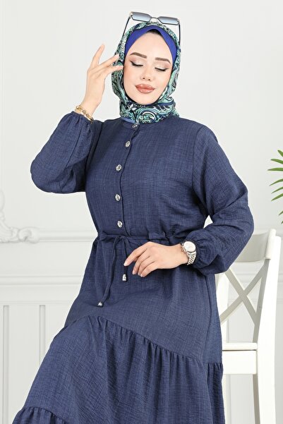 ModaMerve Yarım Düğmeli Elbise 024MR1078-MS Laci