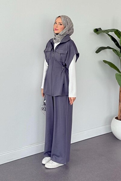 Şulemoda Giyim Retro Scuba Yelekli Takım Füme