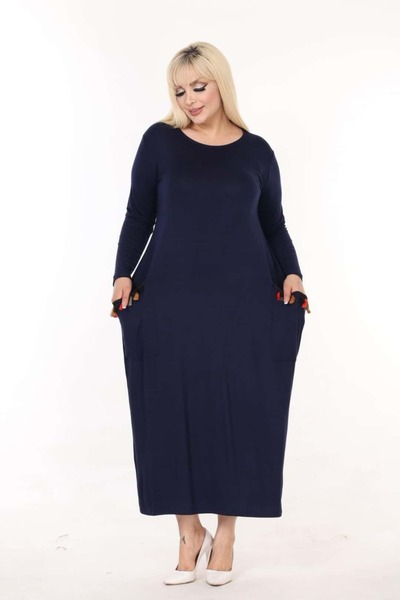 tarzımsüper Large Size Lycra Cotton 4 Season Comfort Model Comfortable Flexible Combed Cotton Long Sleeve Dress with Bag Pocket