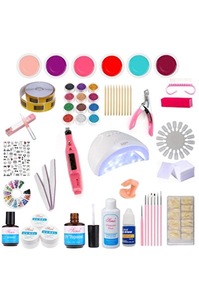 GIRLS CORNER Kit unghii cu gel de constructie, lampa sun one, freza manichiura si accesorii nail art