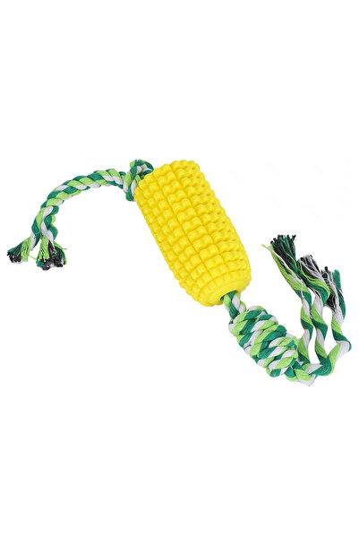 No branded Porumb cu frânghie, jucărie 3 în 1 pentru curățarea dentară, suport pentru mâncare și pastă de dinți, 11x5x7 cm