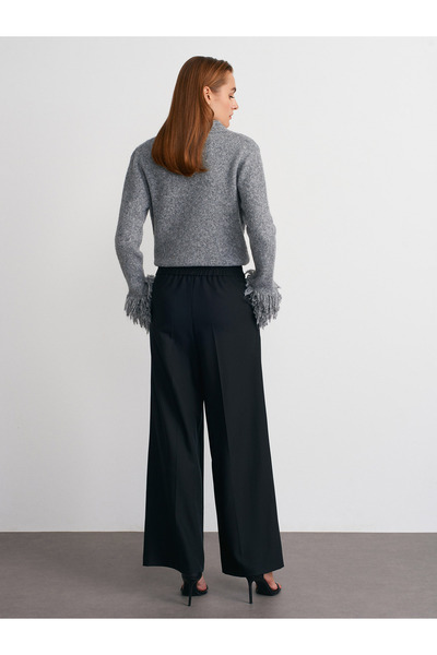 Dilvin 72192 Dikişli Geniş Paça Pantolon-Siyah
