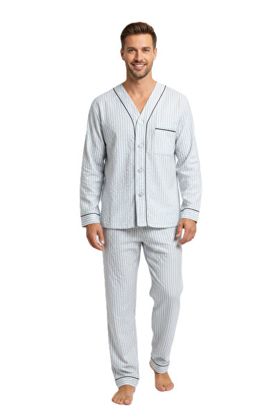 Oppland Erkek Pijama Takımı %100 İpek Kumaş Klasik Model Cepli Rahat Tam Kalıp