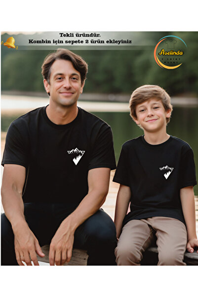 ASELİNDA Tricou combinat pentru tată și fiu cu imprimeu de munte (adăugați 2 ...