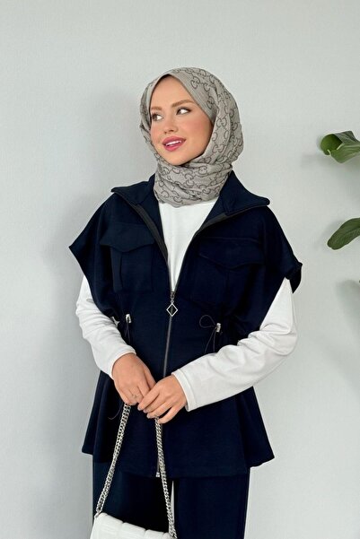 Şulemoda Giyim Retro Scuba Yelekli Takım Lacivert