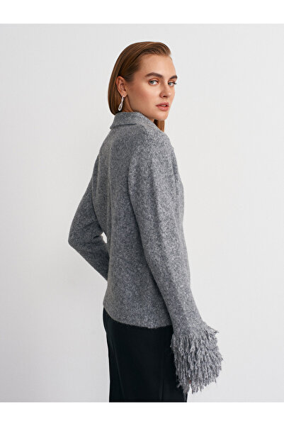 Dilvin 60992 Tassel Knitwear Cardigan-Smoked M.