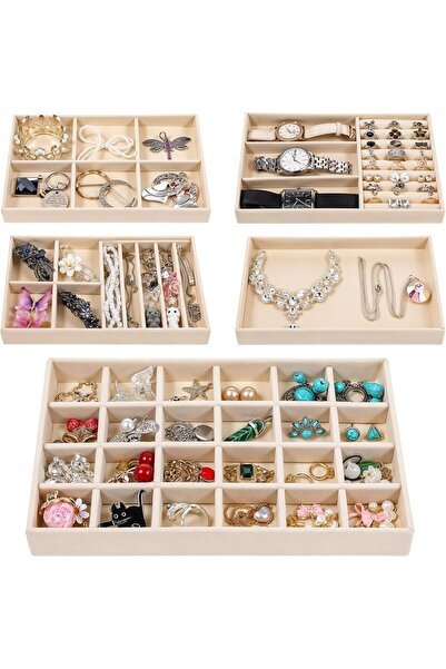 Hope Set of 5 Jewelry Organizer for Drawer 9.25"x5.9"x1.06", 5 Styles Stackab...