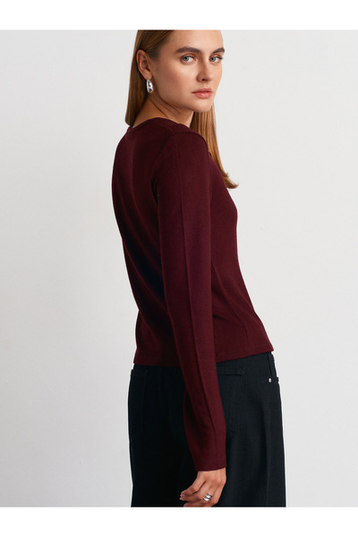 Dilvin 32055 Long Sleeve Cardigan-Burgundy