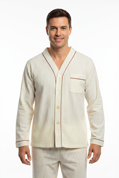 Oppland Erkek Pijama Takımı %100 İpek Kumaş Klasik Model Cepli Rahat Tam Kalıp