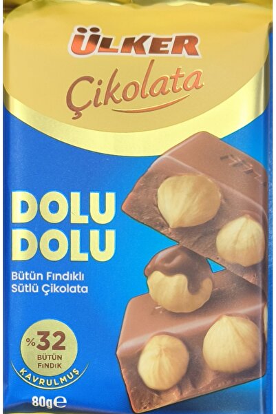Ülker Dolu Dolu Sütlü Bütün Fındıklı Çikolata 80 gr x 9 Adet (720 gr Paket)