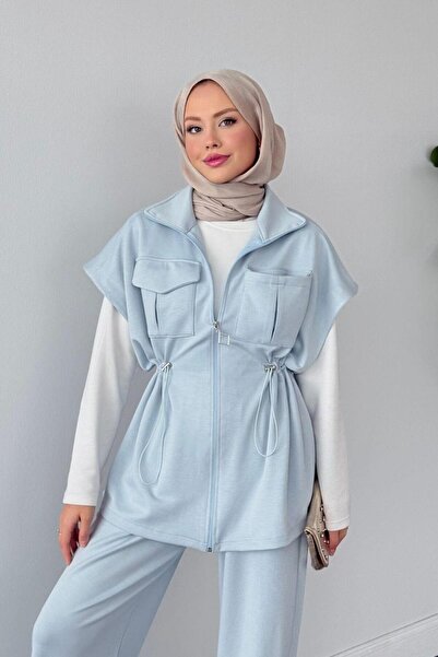 Şulemoda Giyim Retro Scuba Yelekli Takım Mavi