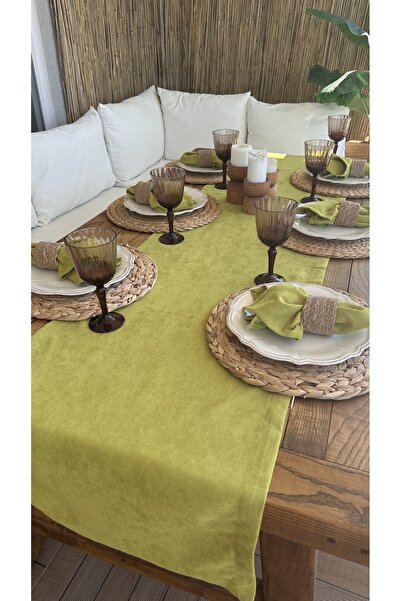 Decamor home Velvet Textured Hassle-Free Oil Green Runner (Without Napkins)