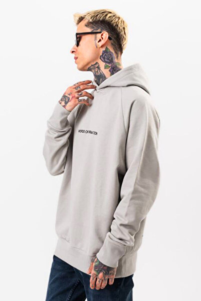 Denim Republic Men's Sweatshirt Ecru Oversize Hooded Printed Soft Fabric