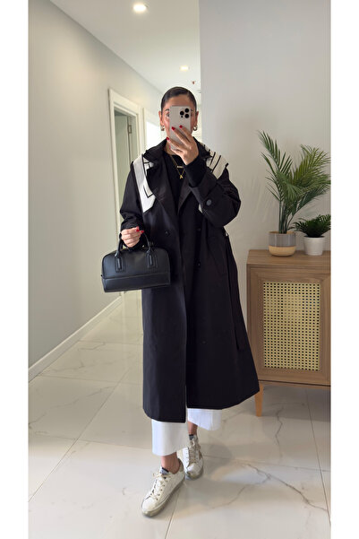 BİRCANÇİL Anastas Black Long Premium Trench Coat with Scarf