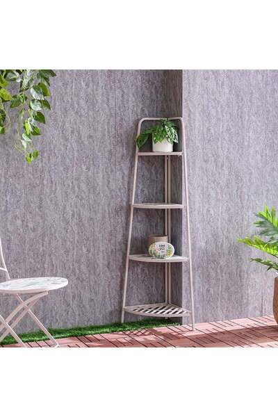 Danube Home رف زاوية بأربع طبقات للنباتات والديكور | رف تخزين داخلي موفر للمس...