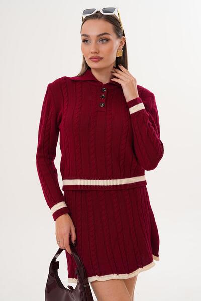 ŞİMAL Kadın Polo Yaka Etekli Triko Örme Takım 255171 -