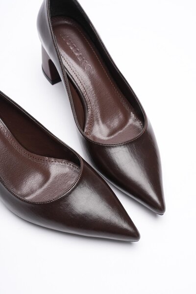Mubiano Women's Leather Heeled Shoes 5.5 cm Pointed Toe Brown Ardina