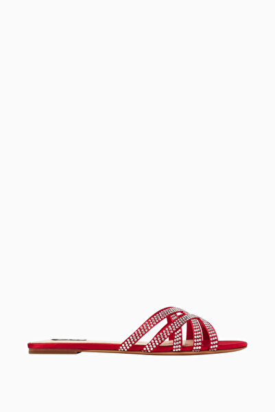 NASS Samara Red Satin, Stylish Handmade Slippers with Crystal Stones