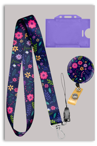 Mia Aurora Mor Çiçek Bahçesi 3lu Set Boyun Askı İpi Çiçek Yoyo yatay Kartlık ...