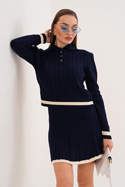 ŞİMAL Kadın Polo Yaka Etekli Triko Örme Takım 255171 -