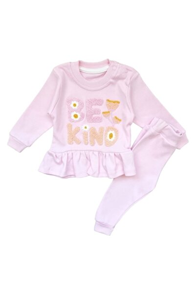 Miniworld - 2-piece cotton set for girls, frills, Be kind, age 12-18 months, 86 cm, Pink