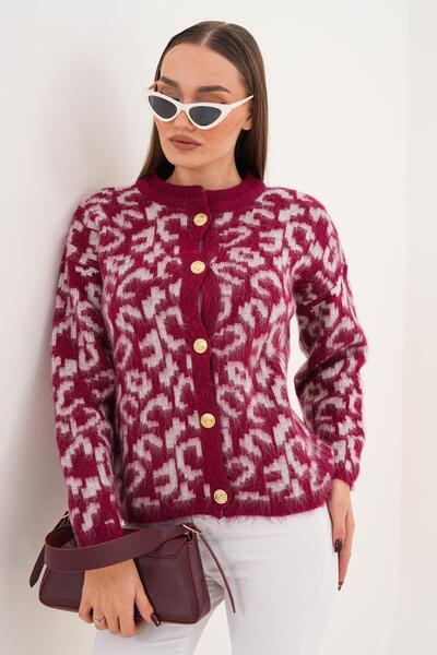 ŞİMAL Women's Leopard Print Button Closure Knitwear Knitted Cardigan 255143 -
