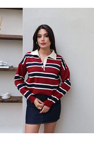ESRAHELVACI Polo Collar Striped Knitwear Sweater