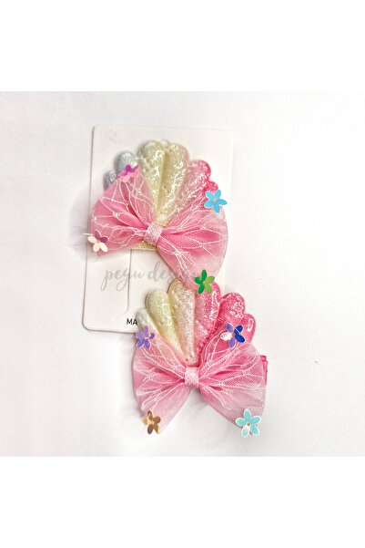 pegu baby collection Pink Set of 2 Shiny Sea Shell with Bow School Nursery Children Baby Hair Clip 03