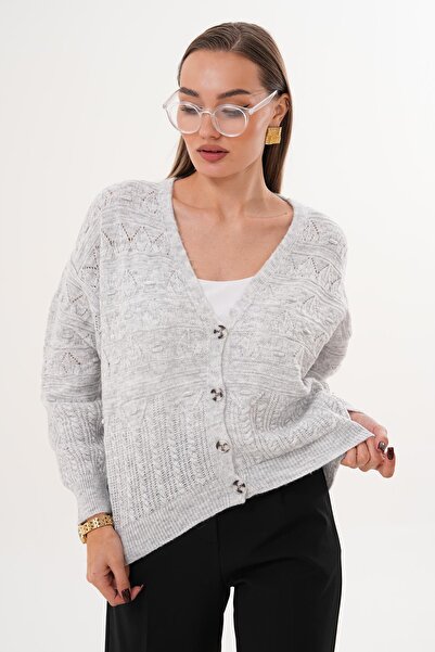 ŞİMAL Women's Four Button Patterned Knitwear Knitted Cardigan 255373 -