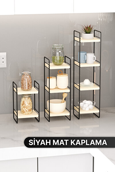 Bino Mutfak Rafı 3 Lü Mini Set Doğal Ahşap Baharatlık Organizer Düzenleyici Mutfak Bangosu Raf