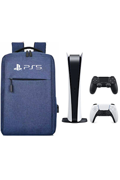 No branded Travel Backpack for PS5 Console, External USB Adapter, Textile Material, 41x28x12 cm, Blue